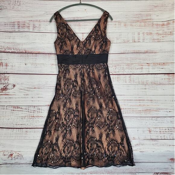 Deep V Sleeveless Black Lace Fairygrunge Dress Size 8 Lined Glam Witchy Sequin - Picture 2 of 15